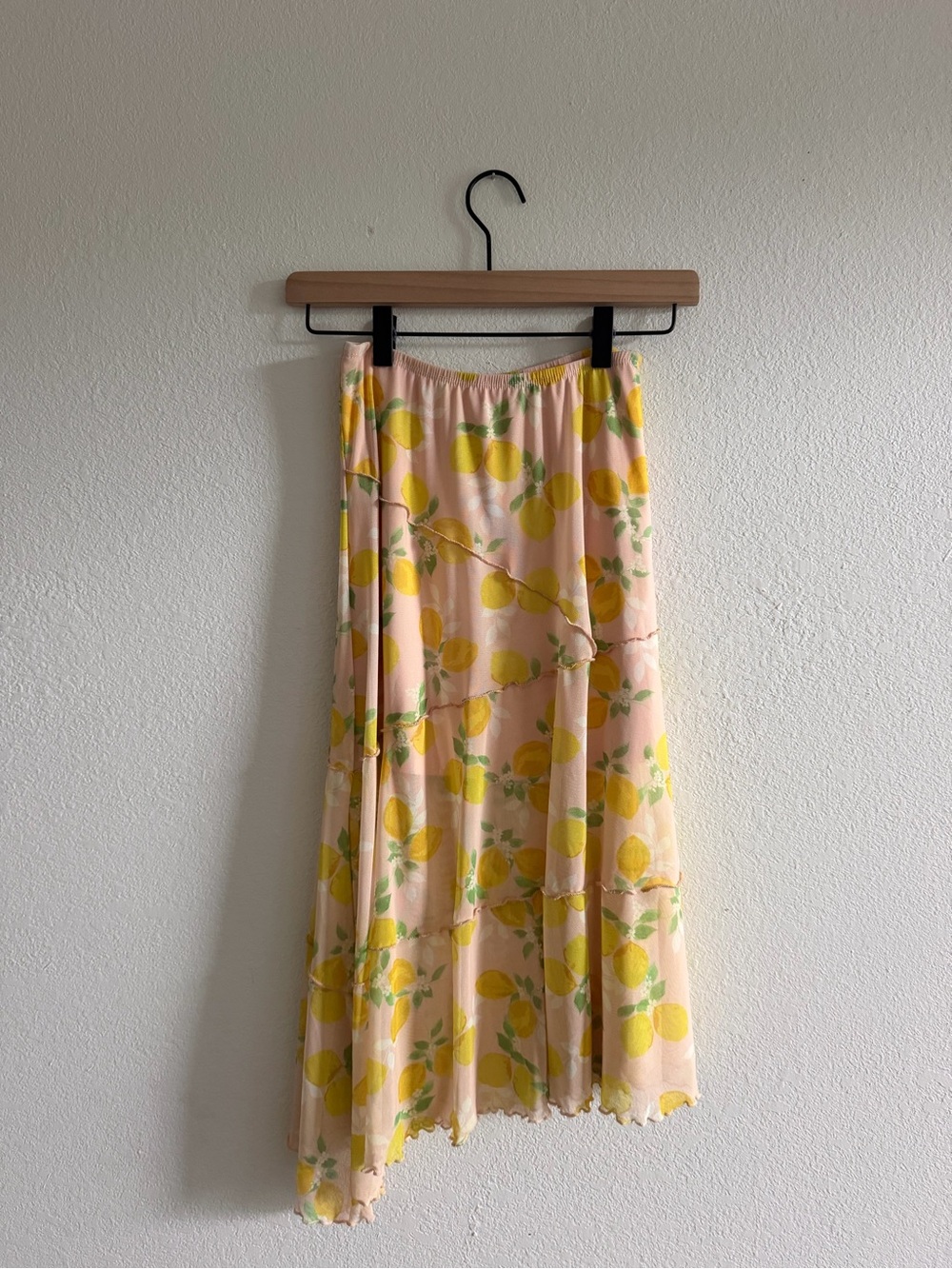 NWOT Anthropology See You Monday Asymmetrical Light Pink Lemon Print Modi Skirt